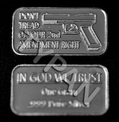 American 2nd Ammendment 1g .999 Pure Silver Bar