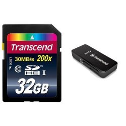 Transcend 32GB Sdhc Class 10 Flash Memory Card Up To 30MB S TS32GSDHC10 With Card Reader
