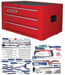 Tool 113PC Set In 3 Drawer Blue-point Textured Red Topchest Ideal Apprentice Set