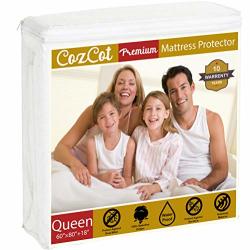 Queen Mattress Protector Waterproof 100% Cotton Premium Breathable Mattress Pad Cover Fitted 14"-18" Deep Vinyl Free Hypoallergenic Smooth Soft Cotton Terry Covers Queen