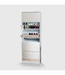 Double Capacity Mirrored Shoe Cabinet - White