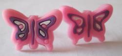 Hand Crafted Stud Earrings- Plastic Pink + Purple Butterfly Charm
