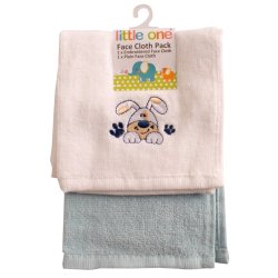 LITTLE ONE - Dog Generic Baby 2 Pack Face Cloth Blue