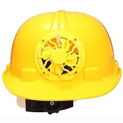 Hard Hats Yellow Safety Helmet With Cooling Fan Solar Powered Vented Cap For Construction Worker
