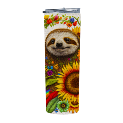 Embroidered Floral SLOTH1 20 Oz Straight Skinny Tumbler 031