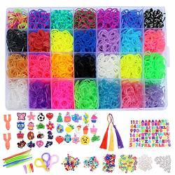 Totem World 21000 Pcs Rainbow Color Loomy Rubber Bands Diy Refill - 19600 Quality Stretchy Bands 1000 Clips 230 Beads 56 Abc Beads Charms