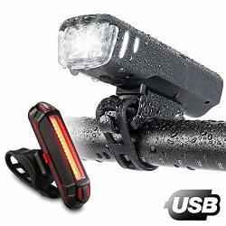 Gpmter LED Bike Front And Back Light Set USB Rechargeable 400 Lumen Super Bright Bicycle Headlight And Rear Tail Lights Fits All Bicycles Mountain
