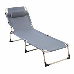 Gototop Portable Folding Outdoor Camping Lounge Beach Garden Patio Recliner Reclining Chair Gray