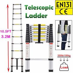 Aluminum Telescopic Extension Ladder Multi-purpose Telescoping 3.2M 10.5FT Adjustable Straight Steps Ladder Safe Non-slip Folding Portable Easily Stored And Carried EN131 Standard 330LB 150KG Loading
