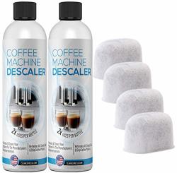 4+4 4-USE Coffee Machine Descaling Solution Plus 4 Filters - Universal Descaler Concentrate For All Keurig 1.0 & 2.0 K-cup Pod Machines And Espresso Machines