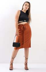Ladies Paperbag Skirt - Rust - Rust 38