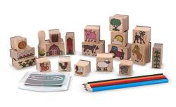Melissa & Doug Wooden Stamp Set: Dinosaurs - 8 Stamps 5 Colored Pencils 2-COLOR Stamp Pad