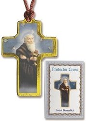 Catholic - St Benedict Protector Cross Pendant On Cord With Prayer Card