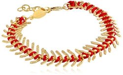 A. V. Max Fishbone Gold And Red Cord Bracelet