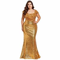 Yipeisha Straps Evening Dress Plus Size Draped Zipper-up Wedding Party Formal Dress Sequins Evening Dresses Us 20W Golden