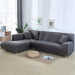 YRFVF76A 2 Pcs Stretch Covers Corner Sofa L Shaped Sofa Living Room Sectional Chaise Longue Sofa Slipcover Corner Sofa Covers Grey 3SEATER And 3 Seater
