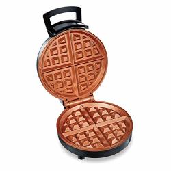 Hamilton Beach Belgian Waffle Maker With Non-stick Copper Ceramic Plates Browning Control Indicator Lights Stainless Steel 26081