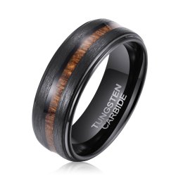 Men's Teak Wood Black Tungsten Ring R-147 - 15