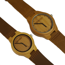 Love Birds - Bamboo Couples Watches With Leather Strap - For Him
