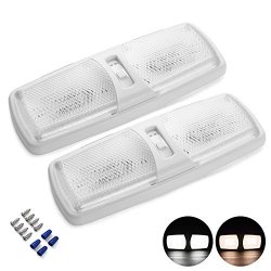 Mictuning 2 Pack 12V LED Rv Ceiling Dome Light Fixture With Switch Double Dome Interior Replacement Lighting For Rv Trailer Camper Motorhome Boat Natural warm White