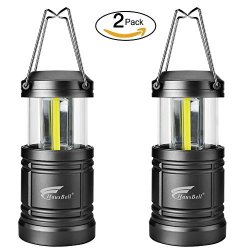 Hausbell Portable Lanterns With Magnetic Base Cob LED Camping Lantern Collapsible Flashlights - Survival Kit For Emergency Hurricane Storm Outage Silver Black 2 Pack