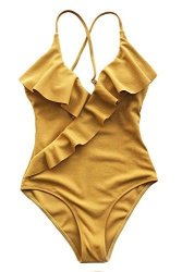 Cupshe Fashion Happy Ending Solid One-piece Swimsuit Beach Swimwear Bathing Suit M Yellow