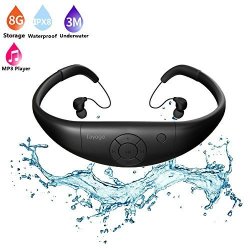 Tayogo Upgraded Waterproof MP3 Player Headset Music Player 8GB Memory Earphones For Swimming Surfing Running Sports And Diving-black