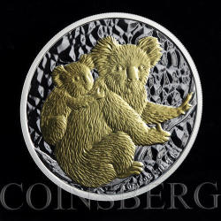 Ausralia $1 Ausralian Koala Fauna Wildworld Silver Gilded Coin 1 Oz 2008