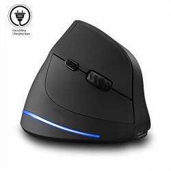 Vertical Mouse Wireless Attoe Right Handed 2.4GHZ Wireless Ergonomic Rechargeable Vertical Mouse With 3 Adjustable Dpi 1000 1600 2400 6 Buttons Compatible With PC Desktop Mac Black