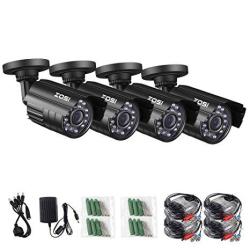 ZOSI 4 Pack Hd-tvi 1280TVL 1.0MP Security Camera 720P 3.6MM Wide Angle Lens 24 Ir Leds Indoor Outdoor Waterproof IP67 Infrared Night Vision HD