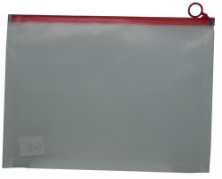 A4 Clear Carry Folder With Red Easy Slide Zip Closure -easily Stores A4 Documents Pvc Material 180 Micron Perfect For Documents And Envelopes