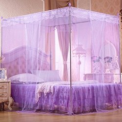 Braceus Romantic Princess Lace Canopy Mosquito Net No Frame For Twin Full Queen King Bed Size Full Purple