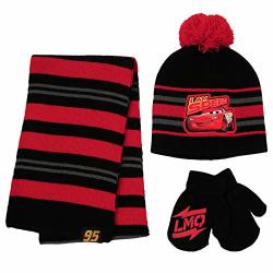 Disney Cars Lightning Mcqueen Scarf Gloves Toddler And Little Boys Red black Hat And Mitten Set Age 2-4