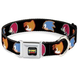 Dog Collar Seatbelt Buckle Sonic Mania Sonic Tails Knuckles Profiles Black 15 To 26 Inches 1.0 Inch Wide