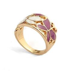 18K Rose Gold Plated Purple & White Butterfly Ring Size 8