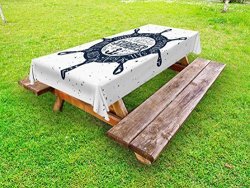 Lunarable Nautical Outdoor Tablecloth Sweet Summer Message Inside Steering Wheel Love Sea Friend Sail Spirit Decorative Washable Picnic Table Cloth 58 X 104 Inches