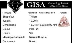 G.i.s.a. Certified 12.29ct Kunzite Pale Pink Vs