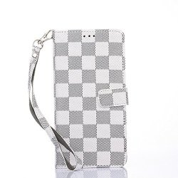 Samsung Galaxy S6 Edge Plus Case Wallet White Checker Patterns Kickstand Function 4-CARD-POCKET Classic Design Classy Style High Quality Wristlet Chain For Men Women