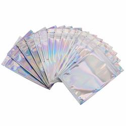 100 Pack Smell Proof Bags - 3X5 Inches Reclosable Mylar Bags Resealable Clear Ziplock Fda Approved Food Safe Holographic Rainbow Color
