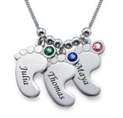 N460 - Sterling Silver Personalized Baby Feet Necklace With Birt... - 2 Personalized Baby Feet R1169