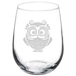 MiP Wine Glass Goblet Vintage Owl 17 Oz Stemless