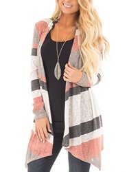 Sidefeel Women Color Block Open Front Long Sleeve Knit Cardigan Large Multicolor