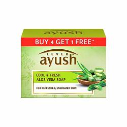 Lever Ayush Cool & Fresh Aloe Vera Soap 100 G Each Buy 4 Get 1