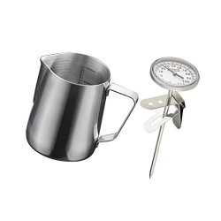 Jili Online 600ML Stainless Steel Milk Pitcher Measuring Scale Jug Thermometer Frother