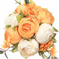 Luyue Vintage Artificial Peony Silk Flowers Bouquet Home Wedding Decoration Spring Orange White