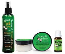 Coconut Oil Teeth Cleaning Natural Oral Care Kit - Toothpaste - Tooth Spray - Tooth Oil