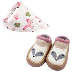 Baby Booties Set Of Two With Bib Pink brown 14 Cm