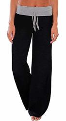 Elsofer Women's Black Wide Leg Palazzo Yoga Pants Comfy Casual Pajama Pants Pure Black L
