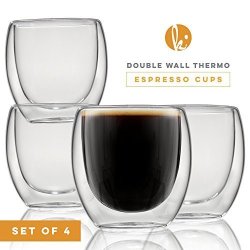 Espresso Cups Shot Glass Coffee Set Of 4 - Double Wall Thermo Insulated