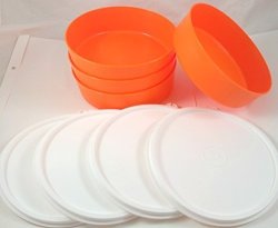 Tupperware Set 4 Big Wonders Cereal Bowls Orange 2 Cup Capacity